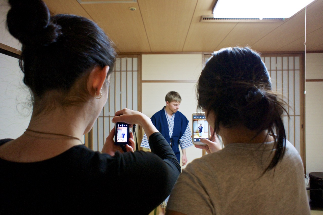 Chris in yukata, Sarah and Ibis photographing