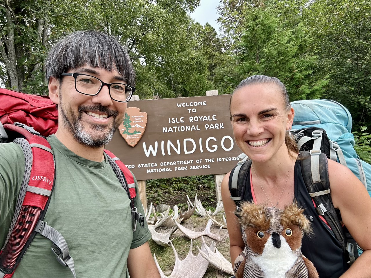 Benjamin and Cara at the Windigo sign